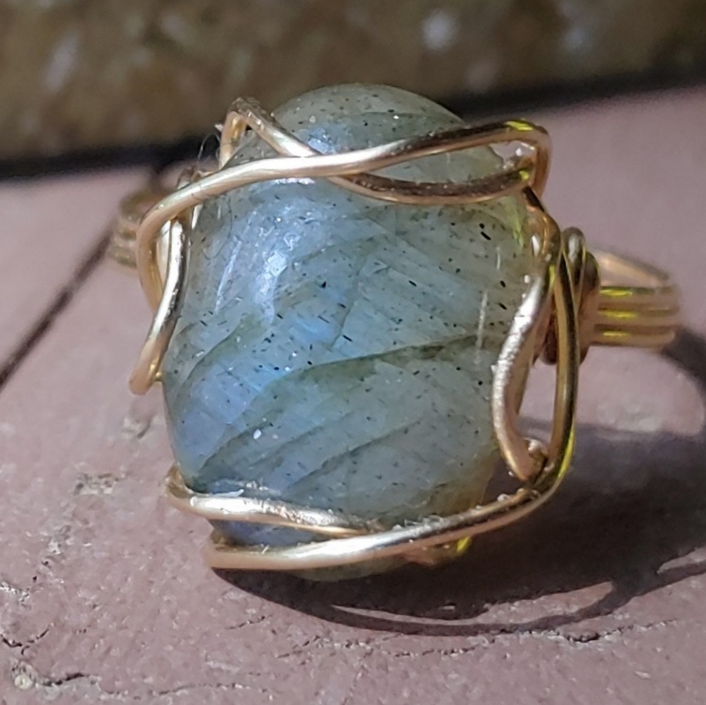 Labradorite & Gold Ring Hand Made Sz 6.5